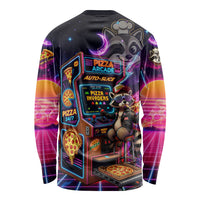 Retro Raccoon Eating Pizza Long Sleeve Shirt 80s Synthwave Pizza Arcade Neon Gaming Aesthetic