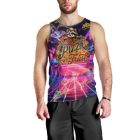 Retro Raccoon Eating Pizza Men Tank Top 80s Synthwave Pizza Arcade Neon Gaming Aesthetic