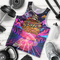 Retro Raccoon Eating Pizza Men Tank Top 80s Synthwave Pizza Arcade Neon Gaming Aesthetic