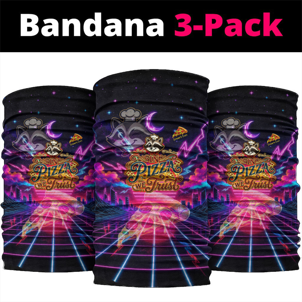 Retro Raccoon Eating Pizza Neck Gaiter 80s Synthwave Pizza Arcade Neon Gaming Aesthetic