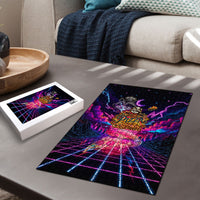 Retro Raccoon Eating Pizza Puzzle 80s Synthwave Pizza Arcade Neon Gaming Aesthetic