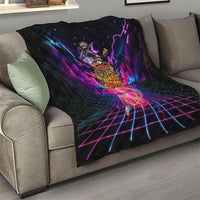 Retro Raccoon Eating Pizza Quilt 80s Synthwave Pizza Arcade Neon Gaming Aesthetic