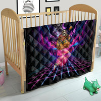 Retro Raccoon Eating Pizza Quilt 80s Synthwave Pizza Arcade Neon Gaming Aesthetic
