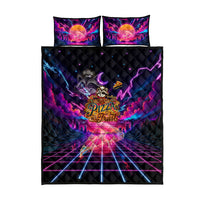 Retro Raccoon Eating Pizza Quilt Bed Set 80s Synthwave Pizza Arcade Neon Gaming Aesthetic