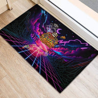 Retro Raccoon Eating Pizza Rubber Doormat 80s Synthwave Pizza Arcade Neon Gaming Aesthetic