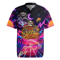 Retro Raccoon Eating Pizza Rugby Jersey 80s Synthwave Pizza Arcade Neon Gaming Aesthetic