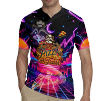 Retro Raccoon Eating Pizza Rugby Jersey 80s Synthwave Pizza Arcade Neon Gaming Aesthetic