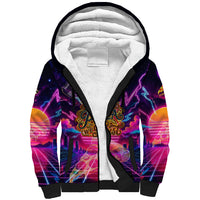 Retro Raccoon Eating Pizza Sherpa Hoodie 80s Synthwave Pizza Arcade Neon Gaming Aesthetic