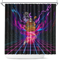 Retro Raccoon Eating Pizza Shower Curtain 80s Synthwave Pizza Arcade Neon Gaming Aesthetic