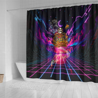 Retro Raccoon Eating Pizza Shower Curtain 80s Synthwave Pizza Arcade Neon Gaming Aesthetic