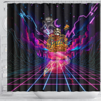 Retro Raccoon Eating Pizza Shower Curtain 80s Synthwave Pizza Arcade Neon Gaming Aesthetic