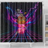 Retro Raccoon Eating Pizza Shower Curtain 80s Synthwave Pizza Arcade Neon Gaming Aesthetic