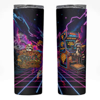 Retro Raccoon Eating Pizza Skinny Tumbler 80s Synthwave Pizza Arcade Neon Gaming Aesthetic