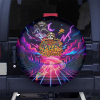 Retro Raccoon Eating Pizza Spare Tire Cover 80s Synthwave Pizza Arcade Neon Gaming Aesthetic