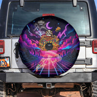 Retro Raccoon Eating Pizza Spare Tire Cover 80s Synthwave Pizza Arcade Neon Gaming Aesthetic