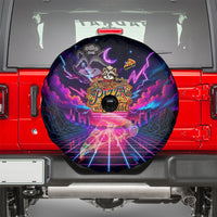 Retro Raccoon Eating Pizza Spare Tire Cover 80s Synthwave Pizza Arcade Neon Gaming Aesthetic