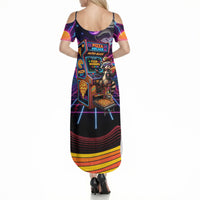 Retro Raccoon Eating Pizza Summer Maxi Dress 80s Synthwave Pizza Arcade Neon Gaming Aesthetic