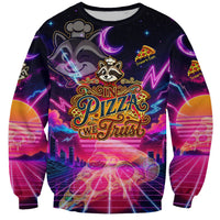 Retro Raccoon Eating Pizza Sweatshirt 80s Synthwave Pizza Arcade Neon Gaming Aesthetic