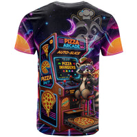 Retro Raccoon Eating Pizza T Shirt 80s Synthwave Pizza Arcade Neon Gaming Aesthetic