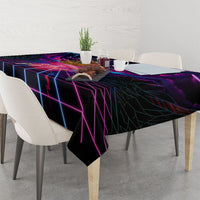 Retro Raccoon Eating Pizza Tablecloth 80s Synthwave Pizza Arcade Neon Gaming Aesthetic