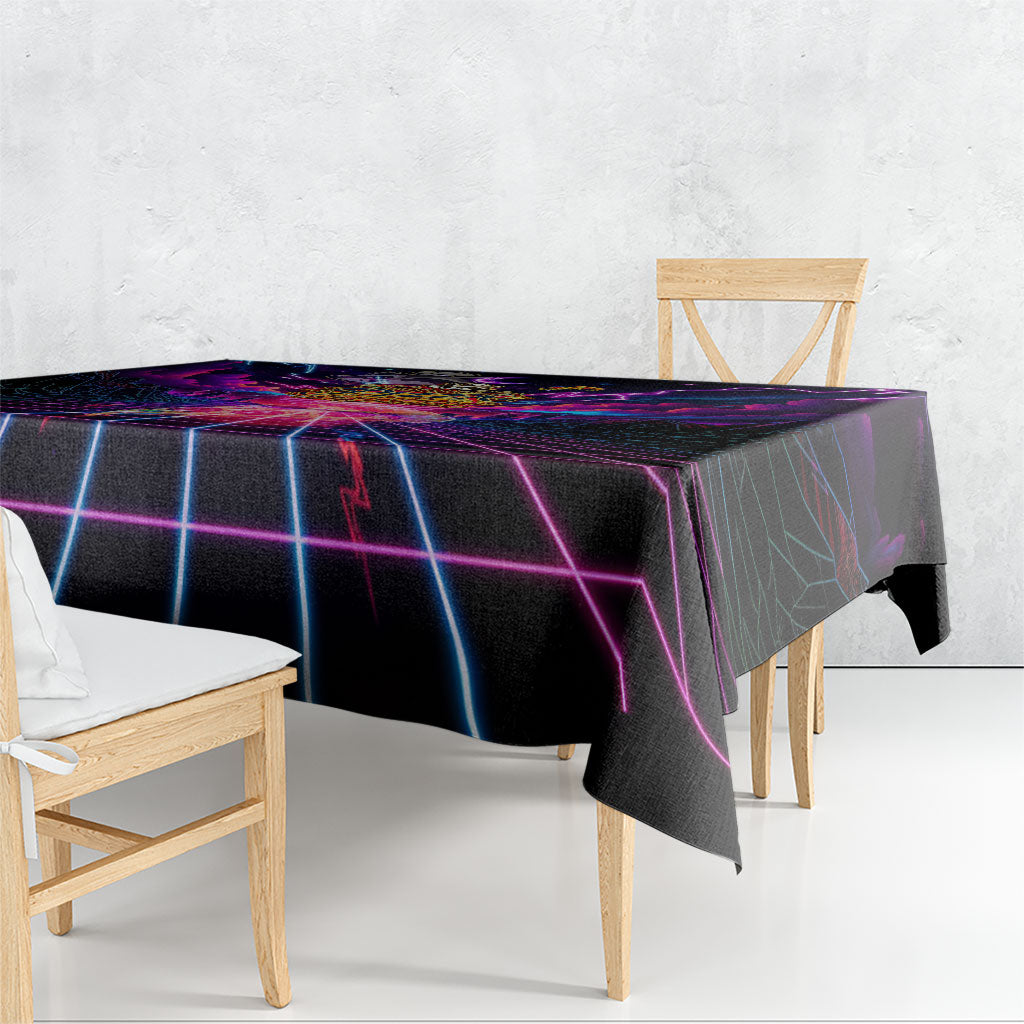 Retro Raccoon Eating Pizza Tablecloth 80s Synthwave Pizza Arcade Neon Gaming Aesthetic
