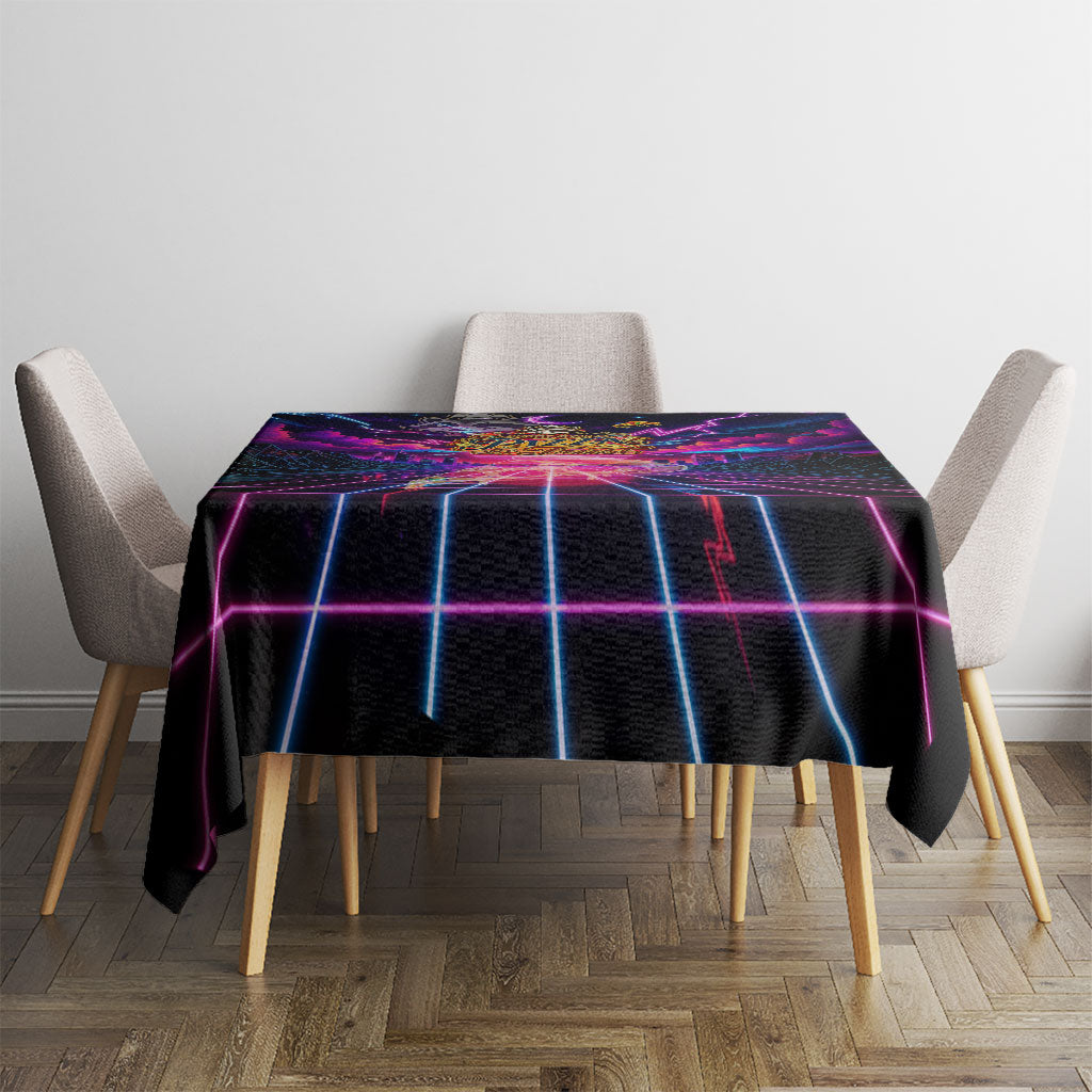 Retro Raccoon Eating Pizza Tablecloth 80s Synthwave Pizza Arcade Neon Gaming Aesthetic