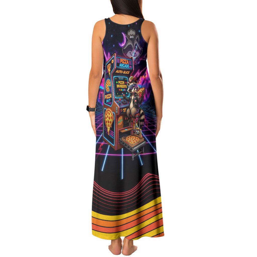 Retro Raccoon Eating Pizza Tank Maxi Dress 80s Synthwave Pizza Arcade Neon Gaming Aesthetic