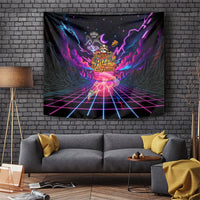 Retro Raccoon Eating Pizza Tapestry 80s Synthwave Pizza Arcade Neon Gaming Aesthetic