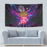Retro Raccoon Eating Pizza Tapestry 80s Synthwave Pizza Arcade Neon Gaming Aesthetic