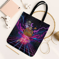Retro Raccoon Eating Pizza Tote Bag 80s Synthwave Pizza Arcade Neon Gaming Aesthetic