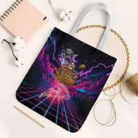 Retro Raccoon Eating Pizza Tote Bag 80s Synthwave Pizza Arcade Neon Gaming Aesthetic