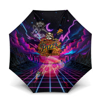 Retro Raccoon Eating Pizza Umbrella 80s Synthwave Pizza Arcade Neon Gaming Aesthetic