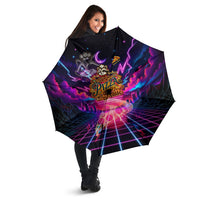 Retro Raccoon Eating Pizza Umbrella 80s Synthwave Pizza Arcade Neon Gaming Aesthetic