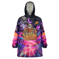 Retro Raccoon Eating Pizza Wearable Blanket Hoodie 80s Synthwave Pizza Arcade Neon Gaming Aesthetic