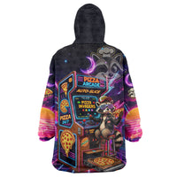 Retro Raccoon Eating Pizza Wearable Blanket Hoodie 80s Synthwave Pizza Arcade Neon Gaming Aesthetic