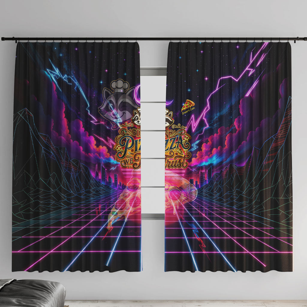 Retro Raccoon Eating Pizza Window Curtain 80s Synthwave Pizza Arcade Neon Gaming Aesthetic