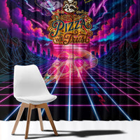 Retro Raccoon Eating Pizza Window Curtain 80s Synthwave Pizza Arcade Neon Gaming Aesthetic