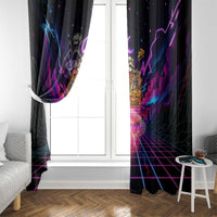 Retro Raccoon Eating Pizza Window Curtain 80s Synthwave Pizza Arcade Neon Gaming Aesthetic