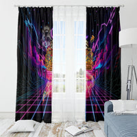 Retro Raccoon Eating Pizza Window Curtain 80s Synthwave Pizza Arcade Neon Gaming Aesthetic