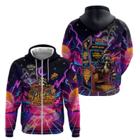 Retro Raccoon Eating Pizza Zip Hoodie 80s Synthwave Pizza Arcade Neon Gaming Aesthetic