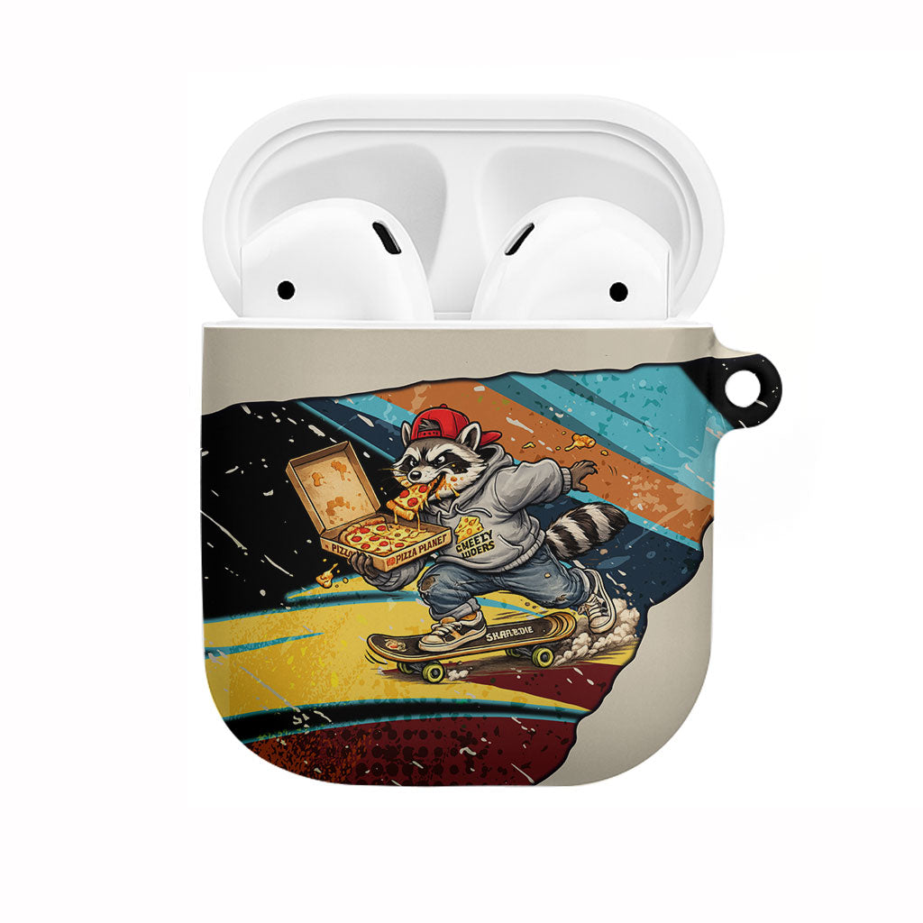 Skateboarding Raccoon Eating Pizza AirPods Case Retro Cartoon Skating Claw Rip Grunge Aesthetic