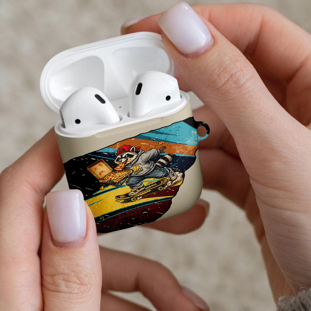 Skateboarding Raccoon Eating Pizza AirPods Case Retro Cartoon Skating Claw Rip Grunge Aesthetic
