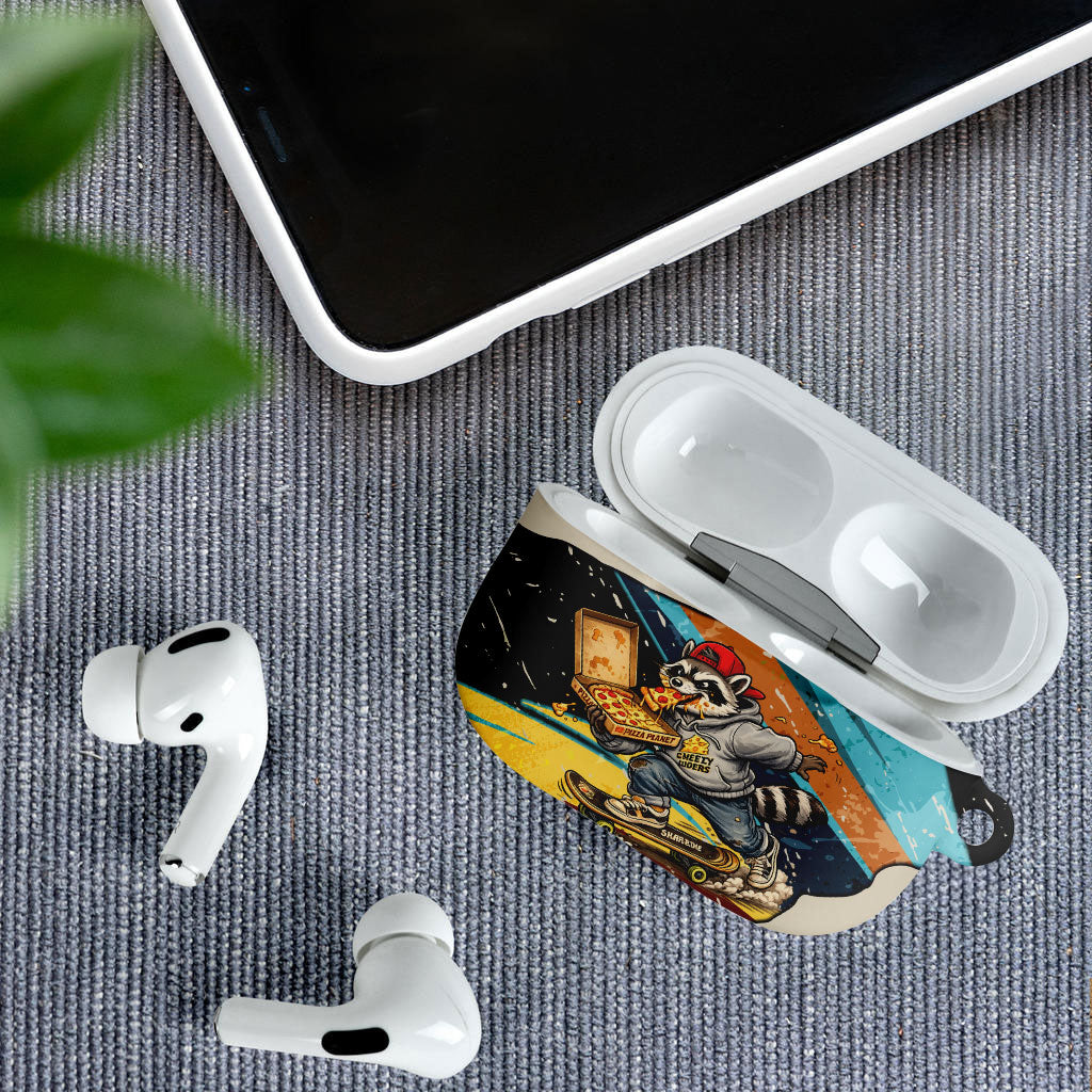 Skateboarding Raccoon Eating Pizza AirPods Case Retro Cartoon Skating Claw Rip Grunge Aesthetic