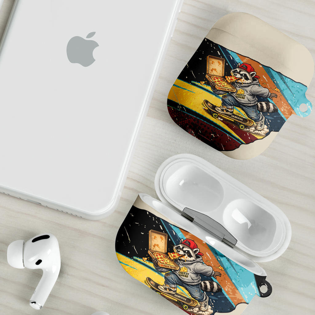 Skateboarding Raccoon Eating Pizza AirPods Case Retro Cartoon Skating Claw Rip Grunge Aesthetic
