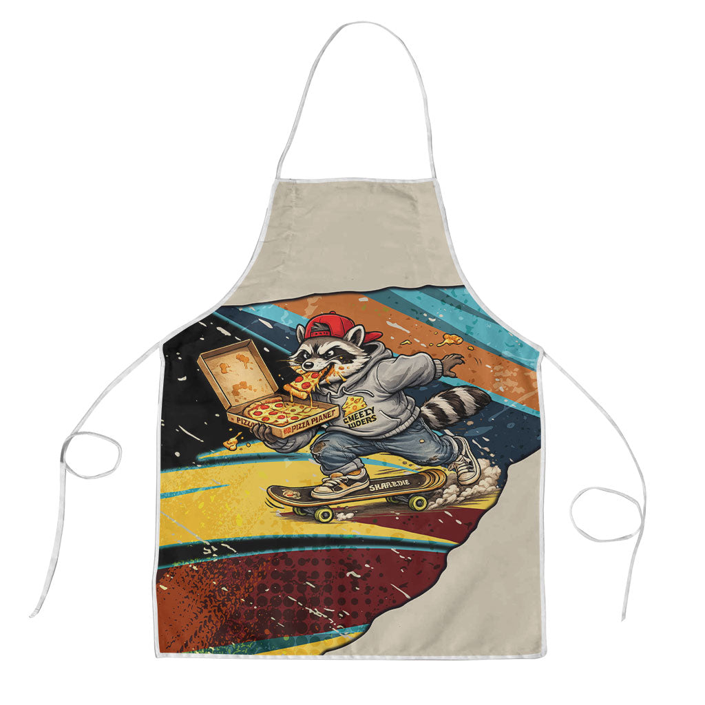 Skateboarding Raccoon Eating Pizza Apron Retro Cartoon Skating Claw Rip Grunge Aesthetic