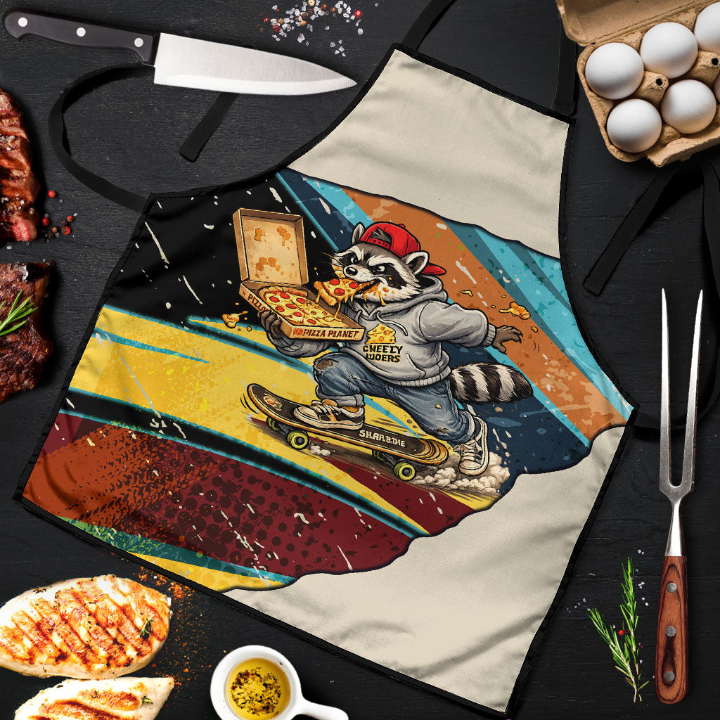 Skateboarding Raccoon Eating Pizza Apron Retro Cartoon Skating Claw Rip Grunge Aesthetic