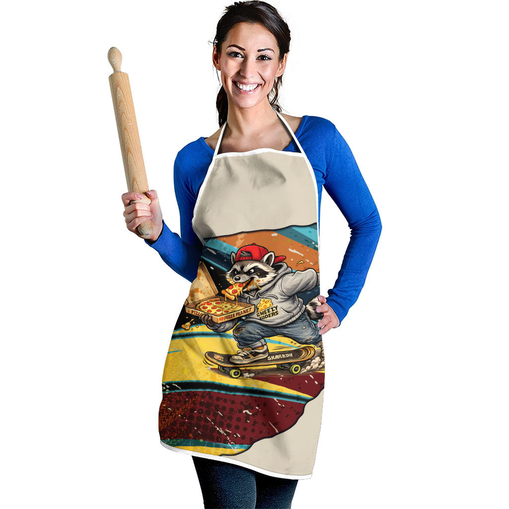 Skateboarding Raccoon Eating Pizza Apron Retro Cartoon Skating Claw Rip Grunge Aesthetic
