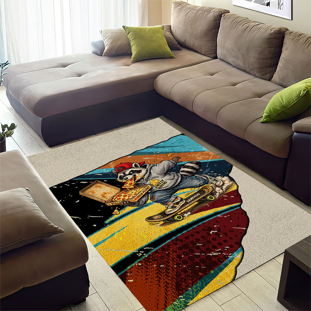 Skateboarding Raccoon Eating Pizza Area Rug Retro Cartoon Skating Claw Rip Grunge Aesthetic