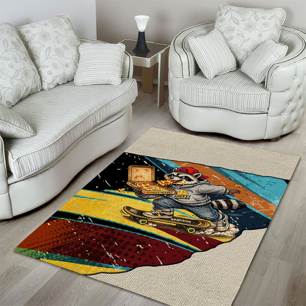Skateboarding Raccoon Eating Pizza Area Rug Retro Cartoon Skating Claw Rip Grunge Aesthetic