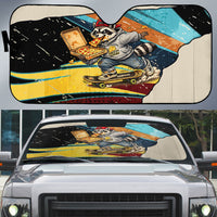 Skateboarding Raccoon Eating Pizza Auto Sun Shade Retro Cartoon Skating Claw Rip Grunge Aesthetic